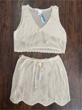 Free People Cream Crochet Midi Skirt - Breathable Knit Summer Style